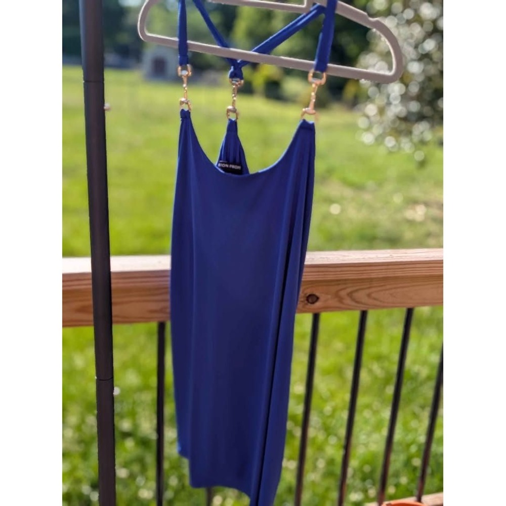 Boston‎ Proper Blue Hardware Strap Midi Dress Womens Medium